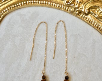 Lina Ohrringe Tigerauge, Edelstahl, Kettenohrringe – Ohrringe mit natürlicher Eleganz für Alltag und besondere Anlässe, Geschenk