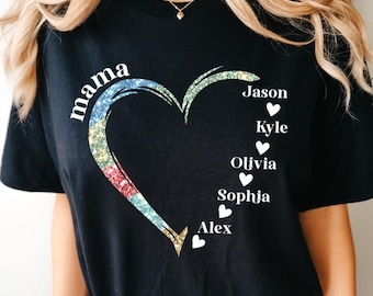 Personalized Mama Heart Shirt, Custom Mom T-Shirt with Kids Names, Custom Mama Shirt, Shirt with Kids Names, Custom Grandma Shirt Mama Gift