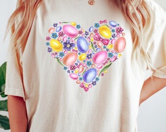 Easter Heart T-Shirt – Floral Egg Design, Comfort Colors Spring Tee