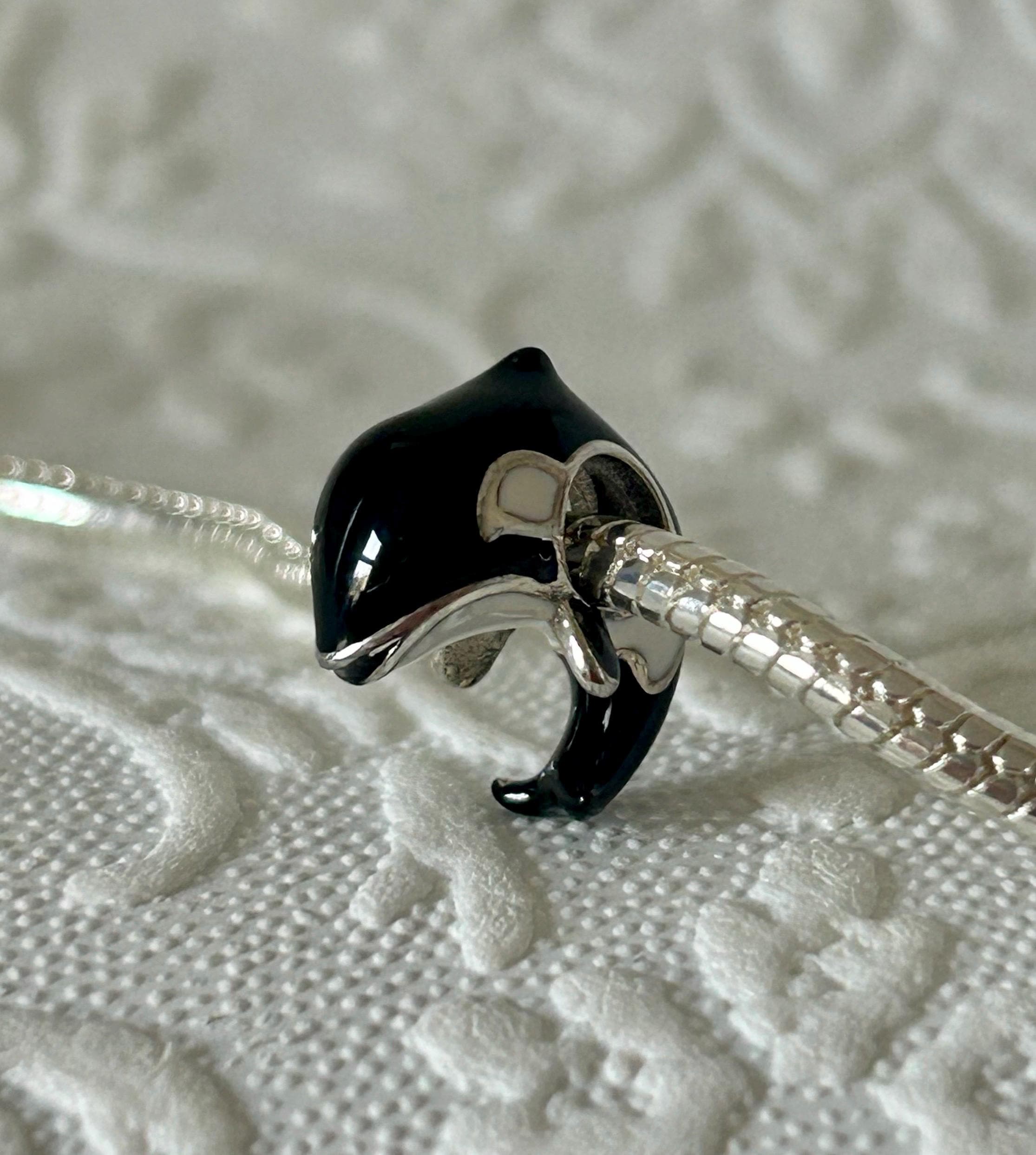 3D Orca Killer Whale Sterling Silver Pendant Bracelet Charm, S925