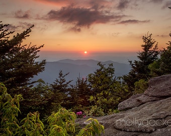 Blue Ridge Sunset - Mountain Sunset - Blue Ridge Mountains, Mt Craig, Mount Mitchell, Blue Ridge Sunset, Rays of Light