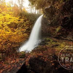 Dry Falls Path - Dry Falls, Highlands NC, Autumn Waterfall