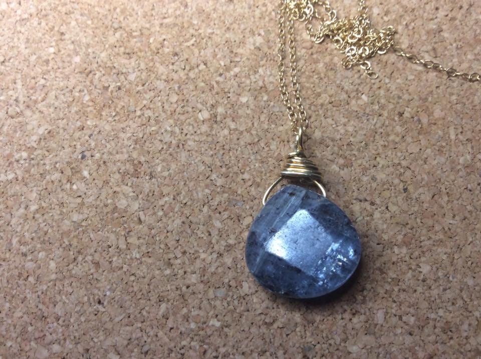 Kyanite necklace. gold vermeil kyanite pendant.