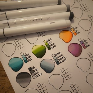 Feuille d&#39;échantillons de mélange de marqueurs alcoolisés - Feuille d&#39;échantillons numérique | COPIC | Ohuhu | Marqueur alcoolique |