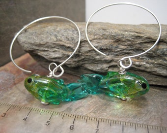 Hollow Glass Fish Silver Hoop (Earrings) SRA Artisan Beth Mellor Beeboo