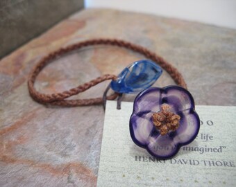 Braided Linen with Glass Flower and Leaf Bracelet SRA Artisan Beth Mellor Beeboo