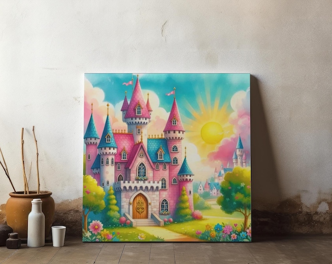 Enchanting Castle Canvas Wall Art: Whimsical Kids Room Decor (14x14)