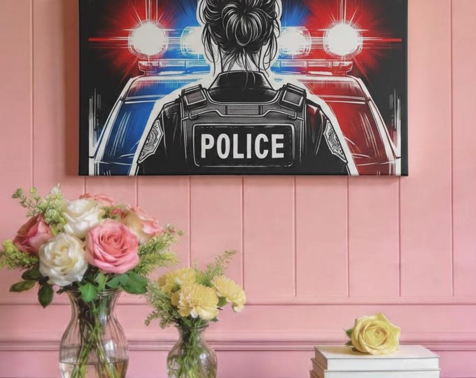 Strong Proud Fierce Canvas Wall Art: Women Law Enforcement Gift (30x15)