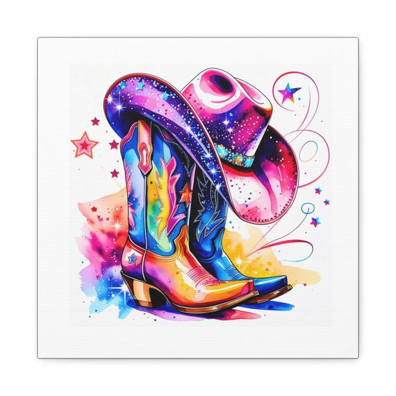 Cowgirl Boots Canvas Art: Western Ranch Decor, Psychedelic Style