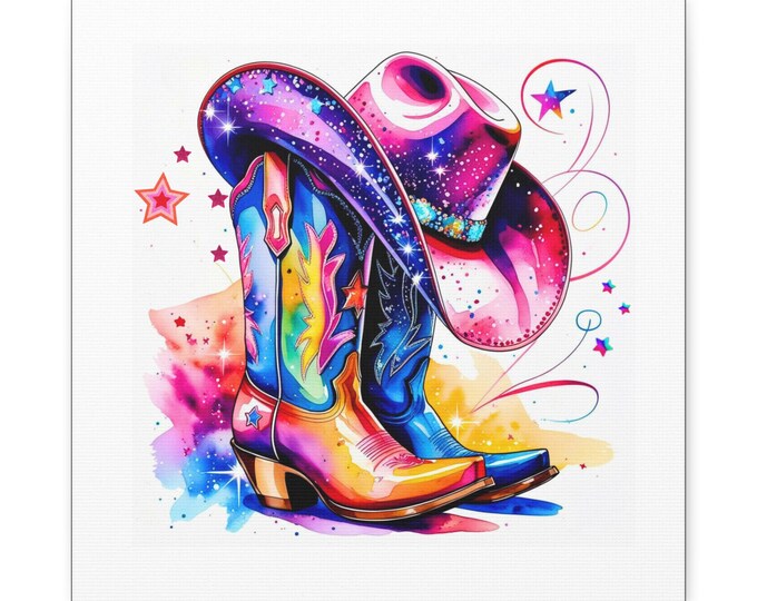 Cowgirl Boots Canvas Art: Western Ranch Decor, Psychedelic Style