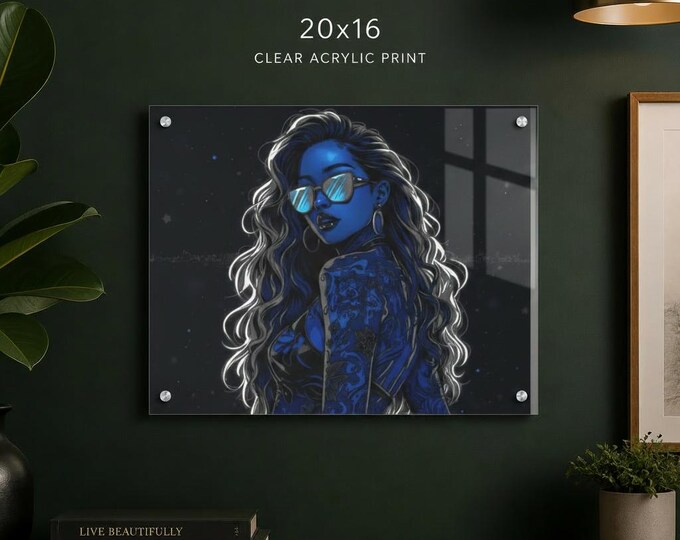 The Midnight Gaze Acrylic Print | Neon Pop Art Wall Accent with French Cleat Hanging