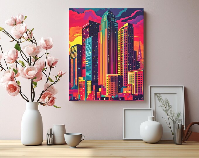 Neon City Skyline Canvas | Matte Stretched Wall Art