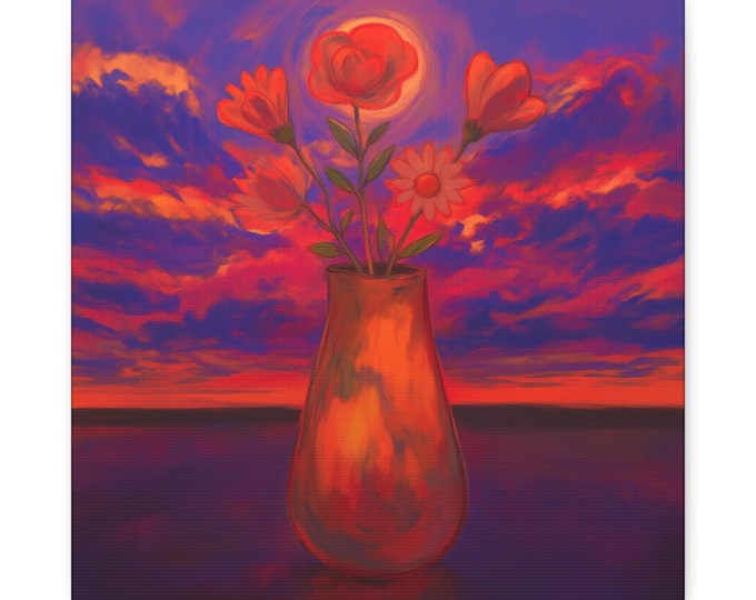 Burnt Sienna Floral Vase Abstract Matte Canvas