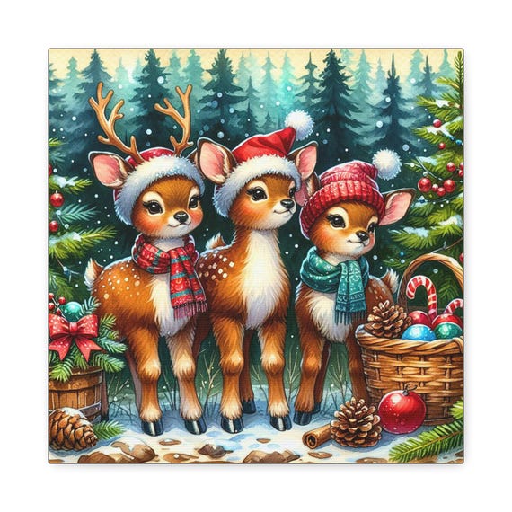 Festive Deer Canvas Art: Holiday Home Decor (14x14)