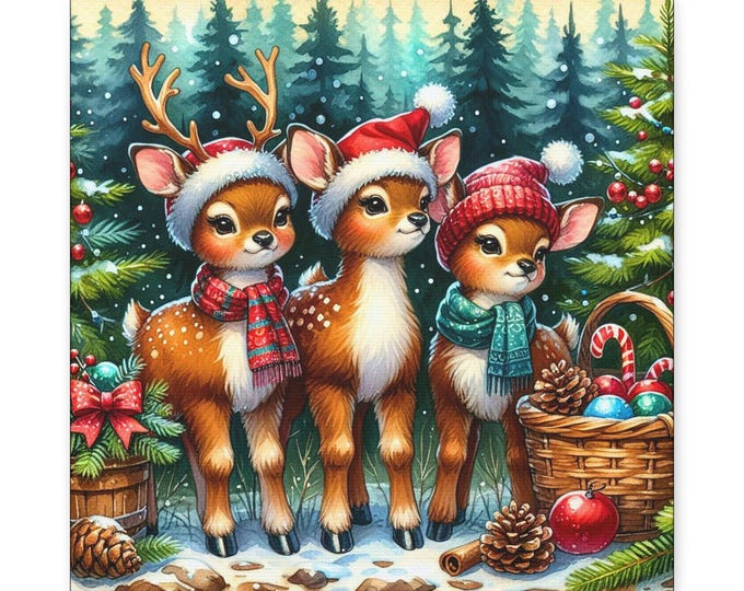 Festive Deer Canvas Art: Holiday Home Decor (14x14)