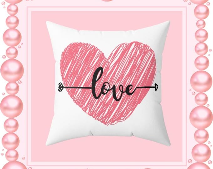 Handdrawn Heart Arrow love Pillow | Square Throw Pillow
