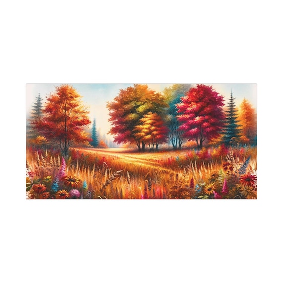 Autumn Landscape Canvas: Cinnamon Park Matte Wall Art (30x15)
