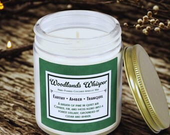 Woodlands Whisper Hand Poured Coconut Apricot Wax Candle Jar | 4oz & 9oz | Earthy Amber