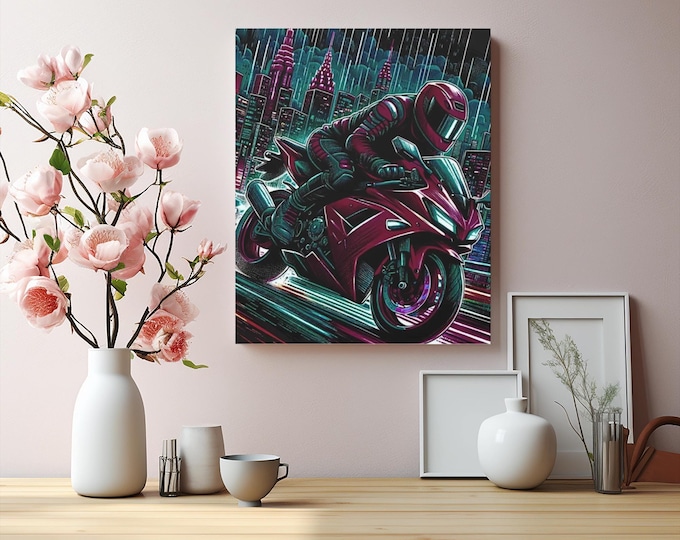 Motorcycle Canvas Wall Art, Urban Biker Decor (16x20)