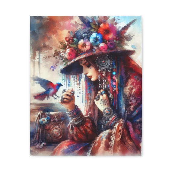 Bird of Passage Canvas Wall Art: Colorful Bohemian Decor, 16x20