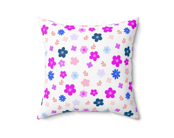 Pastel Floral Pattern Pillow | Pink Blue Flower Scatter Square Pillow