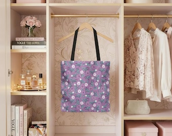 Periwinkle Floral Tote Bag: Stylish Polyester Shopping Bag