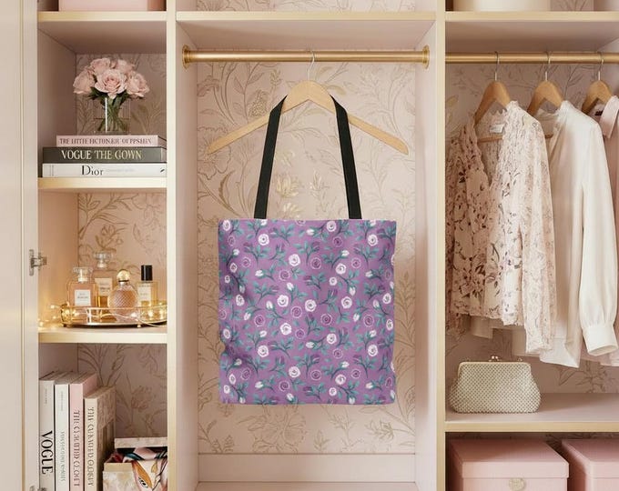 Periwinkle Floral Tote Bag: Stylish Polyester Shopping Bag