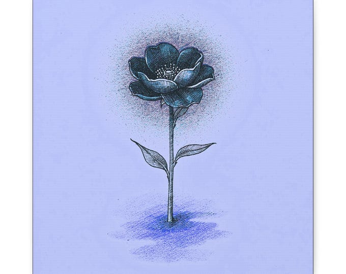 Blue Ink Flower Canvas | Matte Stretched Wall Art