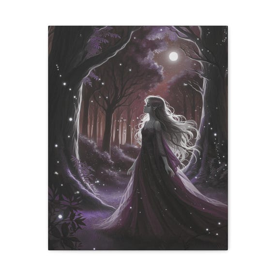 Twilight Lavender Forest Canvas Art: Magical Fantasy Home Decor (16x20)