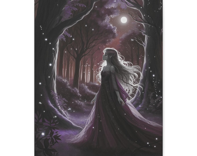Twilight Lavender Forest Canvas Art: Magical Fantasy Home Decor (16x20)