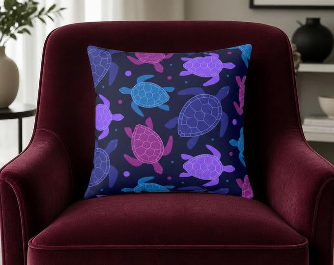 Colorful Sea Turtles Pillow | Ocean Turtle Pattern Square Pillow