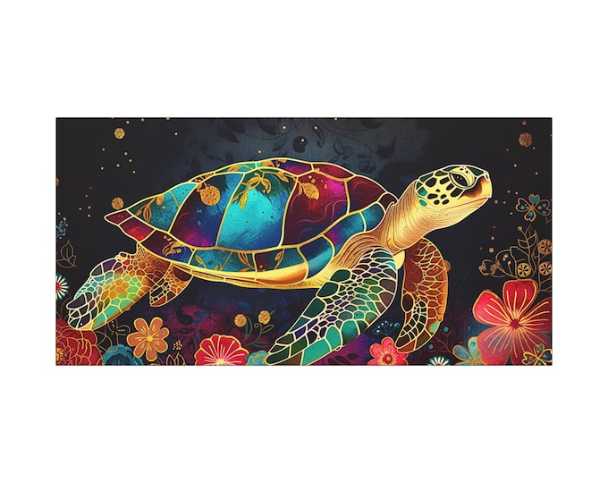 Majestic Queen Sea Turtle Canvas | Matte Stretched Canvas Art 30x15