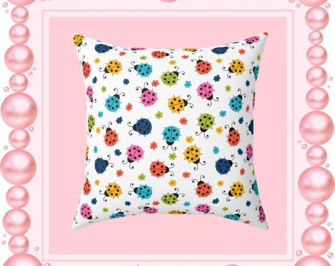 Colorful Ladybug Pattern Pillow | Whimsical Insect Accent (16x16)
