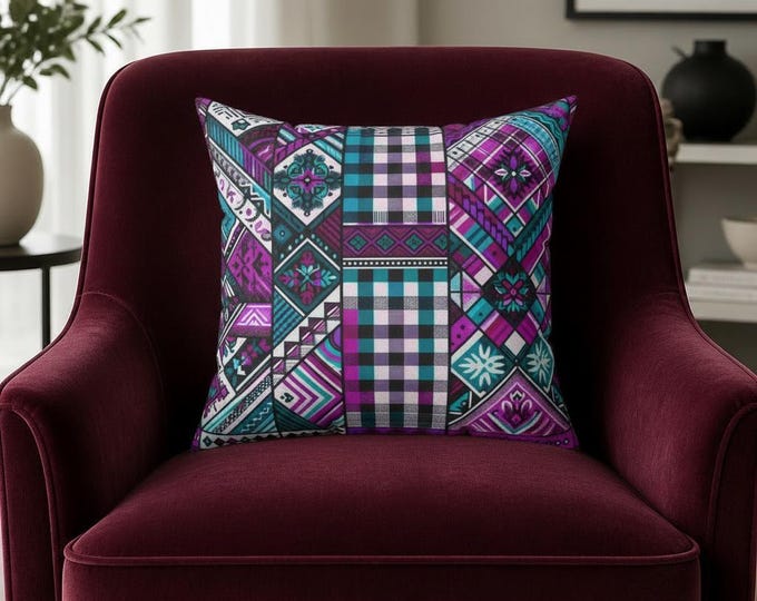 Twilight Plaid Throw Pillow: Spun Polyester Boho Cushion