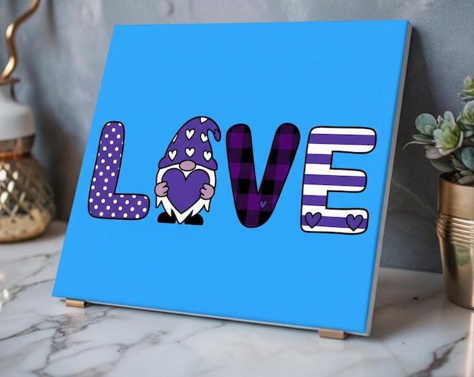 Gnomebody But You Acrylic Print | Gnome LOVE Purple Heart Stripes Polka Dot Wall Accent