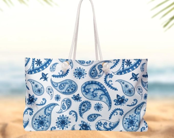 Paisley Sapphire Weekender Bag | Nautical Floral Travel Tote