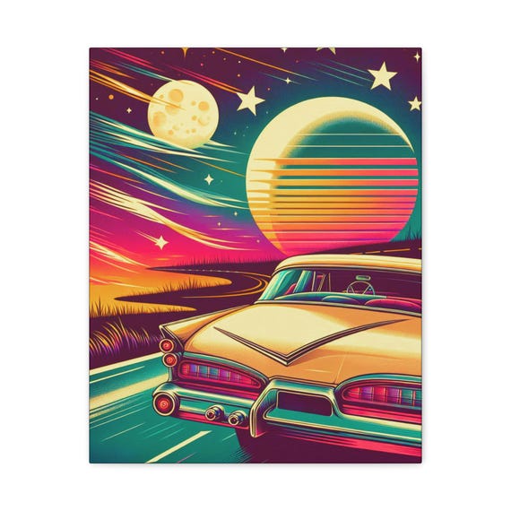 Retro Dream Ride Canvas Wall Art: Nostalgic Car Club Decor
