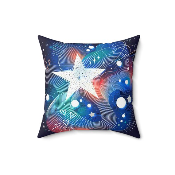 Blue Galaxy Throw Pillow: Celestial Spun Polyester Cushion