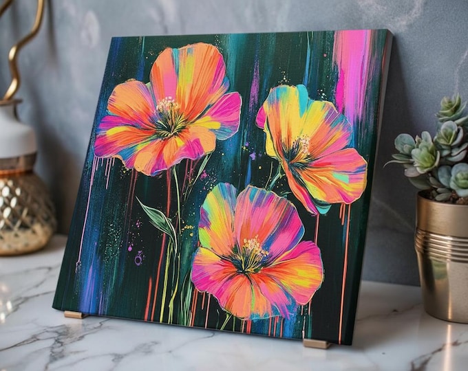 Neon Watercolor Flowers Acrylic Print | Floral Wall Art French Cleat