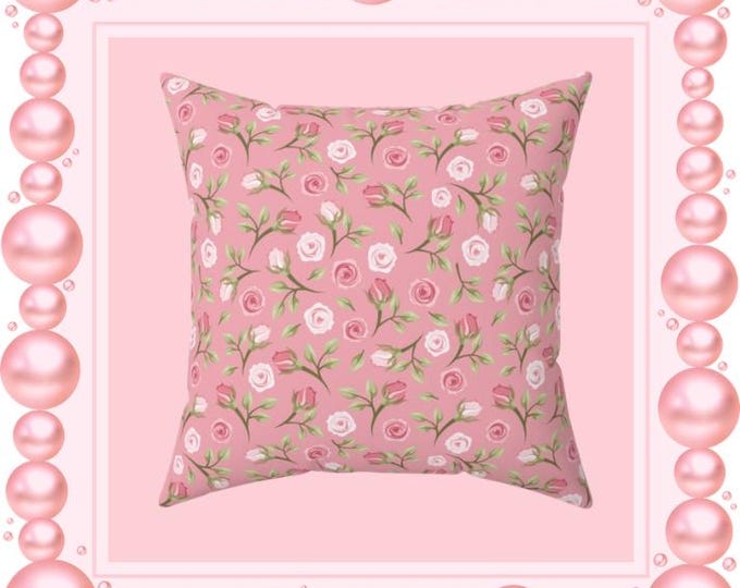 Pink Floral Accent Pillow: Spun Polyester Throw Cushion (16x16)