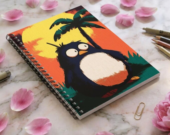 Penguin Sunset Spiral Notebook | Whimsical Adventure Journal (6" x 8")