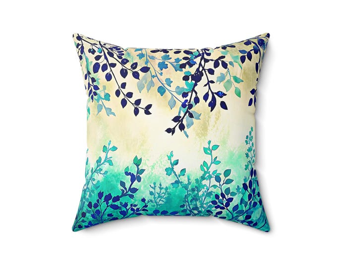 Watercolor Leaf Vines Pillow | Botanical Square Pillow