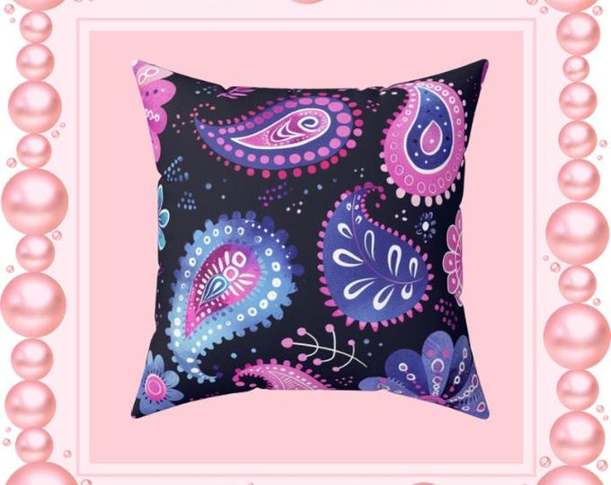 Pink Purple Paisley Pillow | Bohemian Floral Throw Cushion (16x16)