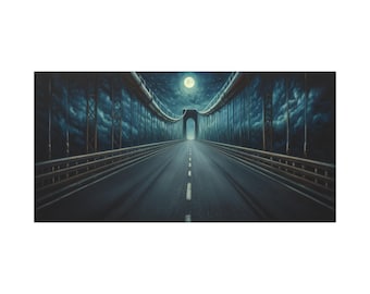 Moonlit Bridge Canvas Art: Mystical Road Home Decor (30x15)