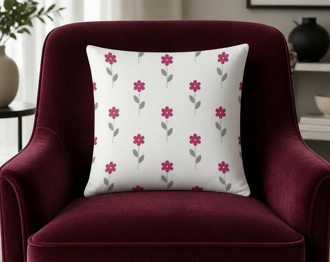 French Rose Floral Pillow: Spun Polyester Throw Cushion, Spring Decor