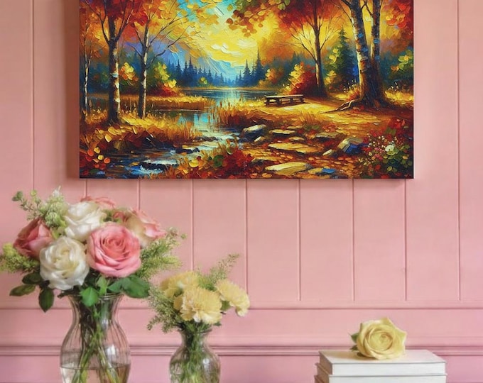Fall Landscape Canvas Art: Maple Lake Retreat, Nature Lover Gift