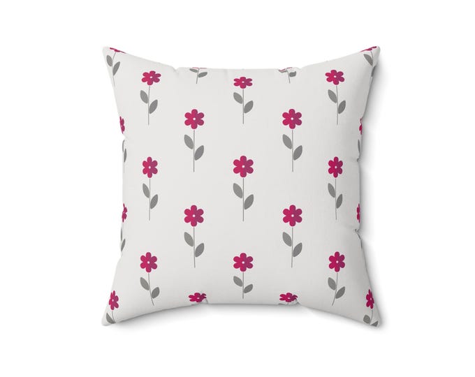 French Rose Floral Pillow: Spun Polyester Throw Cushion, Spring Decor