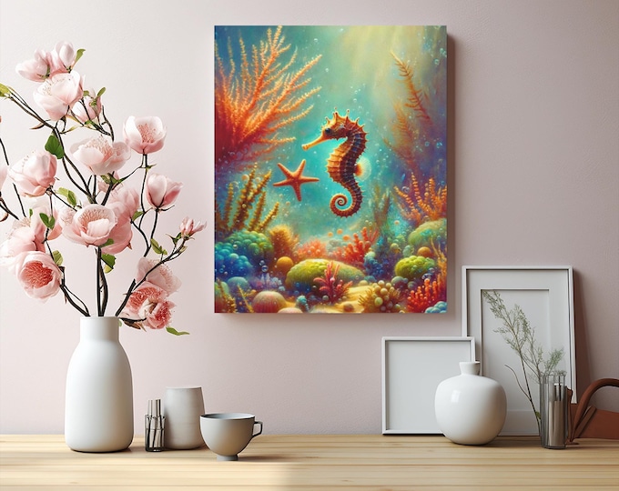 Sea Animals Canvas Wall Art: Underwater Marine Life, Beach House Decor (16x20 Canvas Only)