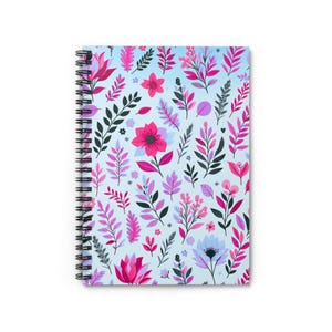 Neon Pink Floral Spiral Bound Notebook - Ruled Lines, Journal for Students, Floral Stationery, Creative Writing Notebook, School Supplies