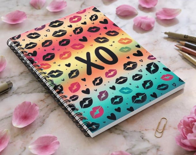 Tie Dye Spiral Notebook: XO Kiss Design, Back to School Journal